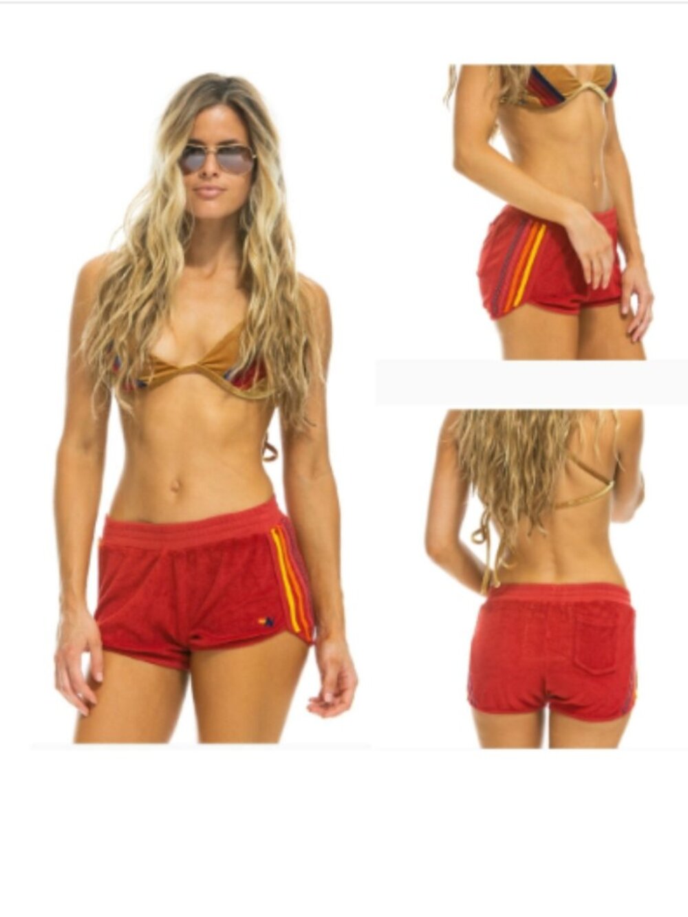 Awesome Aviator Nation 4 Stripe Terry Jogger Shorts Cherry Red Sz M